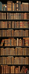 old books on wooden shelf