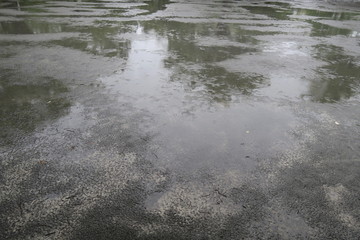 梅雨の雨降る公園の広場風景