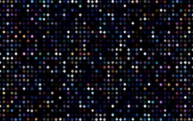 Glitter mosaic festive background. Shimmer texture. Colorful lights on black backdrop. Disco night design abstract.