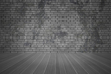 Brick wall and texture dark floor with copy space, old grunge room background