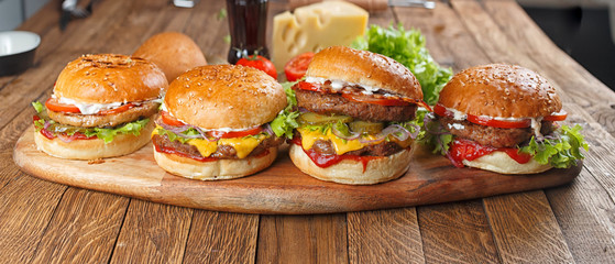 homemade burger on a wooden table