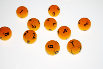 Lotto balls with number on white background for online casino concept