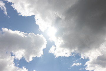 Blue sky with white clouds. Beautiful sky background and wallpaper. Clear day and good weather