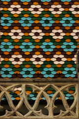 Detail from the roof. Matthias Church is a Roman Catholic church located in Budapest, Hungary