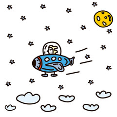 Hand drawn space doodle illustration. Cartoon Vector .