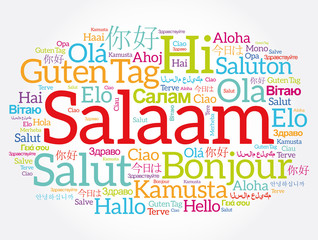 SALAAM (Hello Greeting in Persian,Farsi) word cloud in different languages of the world