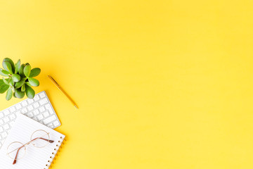 Women's desktop with computer. Top view