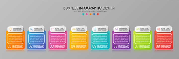 Business infographic template with 8 steps. Vector