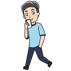 歩きスマホをする男性