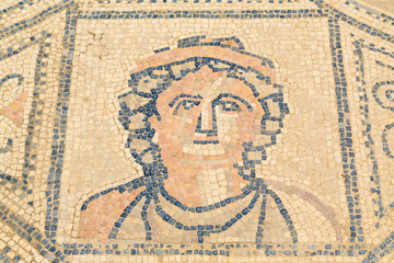 Mosaic floor at the ruins of Volubilis, ancient Roman city in Morocco.