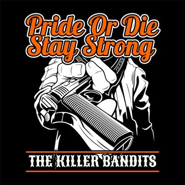the killer bandit.give a gun.vector hand drawing,Shirt designs, biker, disk jockey, gentleman, barber and many others.isolated and easy to edit. Vector Illustration - Vector