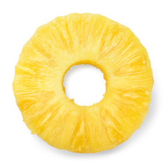 Pineapple ring. Canned pineapple slice. Flat design. Top view. Pineapple isolated on white. - obrazy, fototapety, plakaty