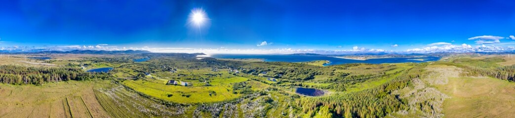 Aerial view of the coastline seen from Clooney towards Portnoo by Ardara, County Donegal . Ireland