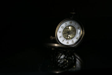 closeup of watch on black background