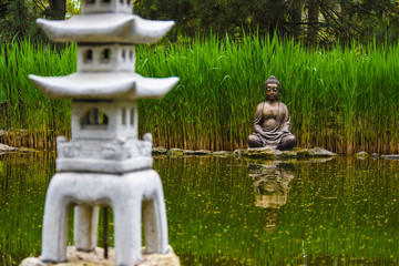 Buddha statue on the shore of the lake