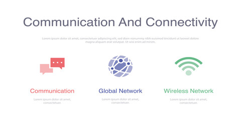 COMMUNICATION AND CONNECTIVITY INFOGRAPHIC DESIGN TEMPLATE WİTH ICONS AND 3 OPTIONS OR STEPS FOR PROCESS DIAGRAM