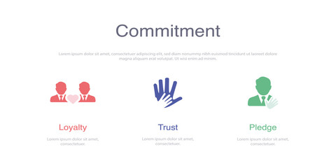 COMMITMENT INFOGRAPHIC DESIGN TEMPLATE WİTH ICONS AND 3 OPTIONS OR STEPS FOR PROCESS DIAGRAM
