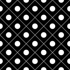 Polka and rhombus seamless pattern. Fashion graphic background design. Modern stylish abstract texture. Monochrome template for prints, textiles, wrapping, wallpaper, website etc. Vector illustration.