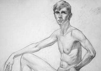 human's figure, pencil drawing illustration, sketch © vadim_fl