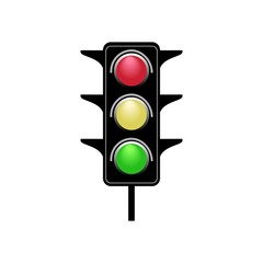 Stoplight sign. Icon traffic light on white background. Symbol regulate movement safety and warning. Electricity semaphore regulate transportation on crossroads urban road. Vector illustration.