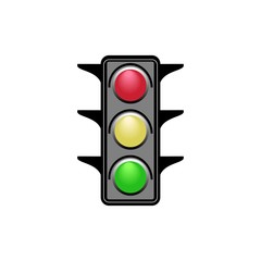 Stoplight sign. Icon traffic light on white background. Symbol regulate movement safety and warning. Electricity semaphore regulate transportation on crossroads urban road. Vector illustration.