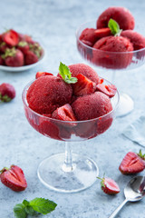strawberry ice cream in a glass, vegan  low carb berries sorbet