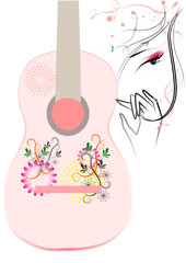 ギター、音楽、女性の顔