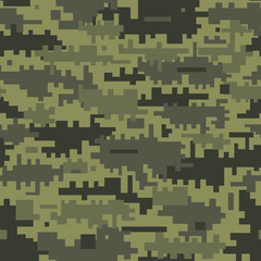 Green camouflage seamless pattern. Abstract pixel background.