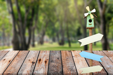 wooden table over blurred background for show your product on image