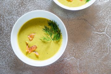 Vegetable soup on stone table