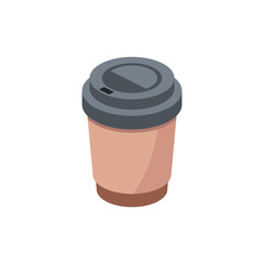 Coffee paper cup. Vector 3d isometric color icon new flat style. Creative illustration, idea for infographics.