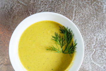 Vegetable soup on stone table