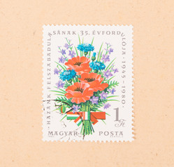 HUNGARY  - CIRCA 1980: A stamp printed in Hungary shows flowers, circa 1980