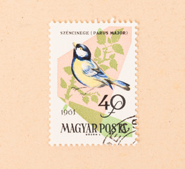 HUNGARY  - CIRCA 1961: A stamp printed in Hungary shows a bird (Parus Major), circa 1961