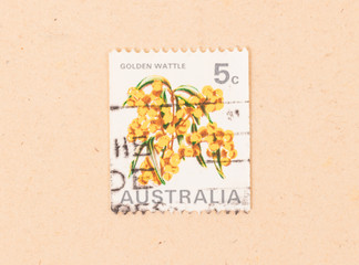 AUSTRALIA - CIRCA 1970: A stamp printed in Australia shows a flower (Golden Wattle), circa 1970