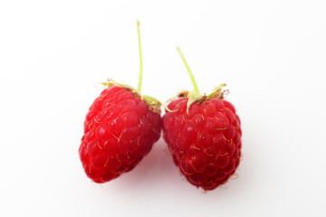 Raspberry on white background macro