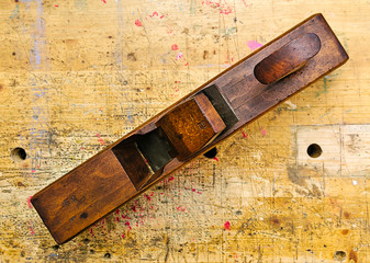 Wooden carpentry jack/jointer plane shot from above.