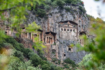 Fototapeta premium Ancient city of Kaunos, Dalyan valley, Turkey. Kaunos (Latin: Caunus) was a city of ancient Caria and in Anatolia, a few km west of the modern town of Dalyan, Muğla Province, Turkey.