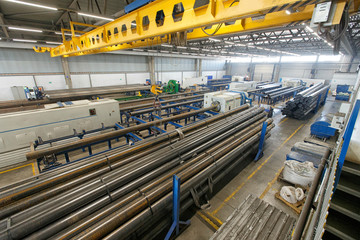 pipe manufacturing plant. selective focus