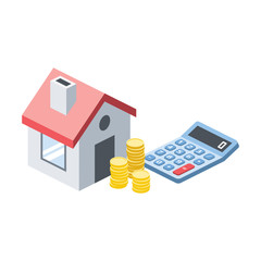 Mortgage home money calculator isometric illustrate 3d vector icon. Creative design idea.