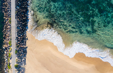 Nobbys Beach - Newcastle NSW Australia - Aerial View straight down.