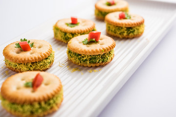 homemade salted Biscuit chat or sandwich for kids or starers for guests