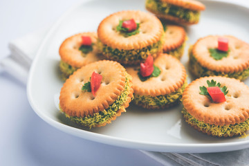homemade salted Biscuit chat or sandwich for kids or starers for guests
