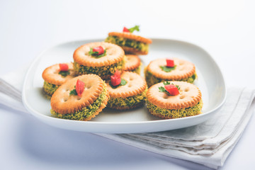homemade salted Biscuit chat or sandwich for kids or starers for guests