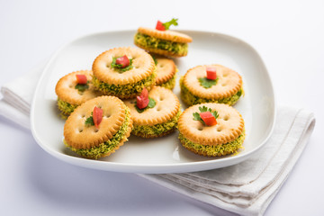 homemade salted Biscuit chat or sandwich for kids or starers for guests