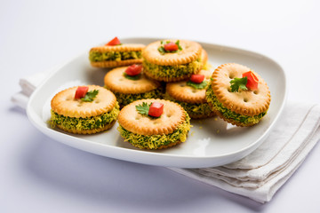 homemade salted Biscuit chat or sandwich for kids or starers for guests