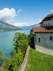 Fototapeta na wymiar Thun lake in summer, Spiez Switzerland.