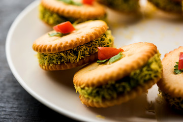 homemade salted Biscuit chat or sandwich for kids or starers for guests