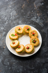 homemade salted Biscuit chat or sandwich for kids or starers for guests