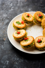 homemade salted Biscuit chat or sandwich for kids or starers for guests